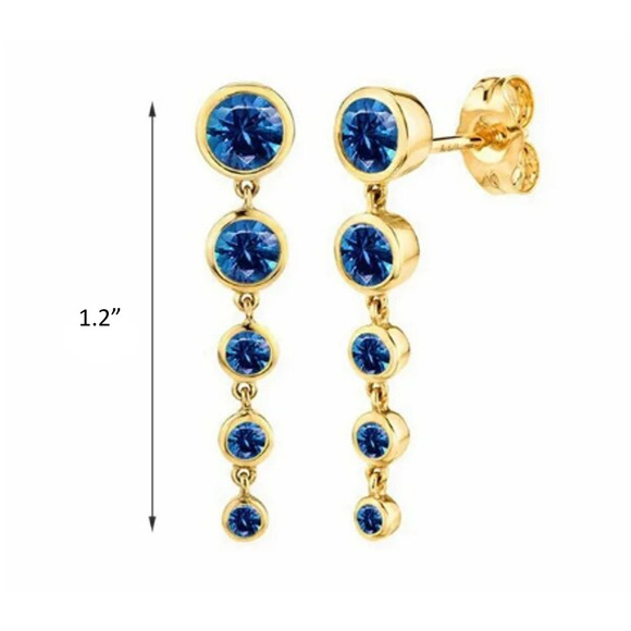 Blue Crystal 925 Sterling Silver Water Fall  pendant gold earrings - 2 Pairs - Picture 4 of 6